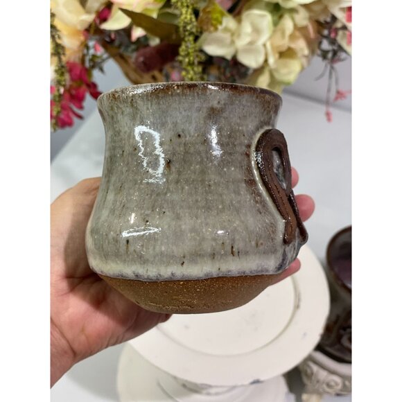 Handcrafted Brown & Cream Glazed Ceramic Mug With Raised Text Set 2 - Picture 12 of 13